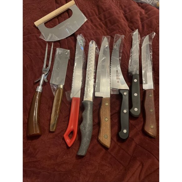 Vintage Kitchen Knife/misc.  Lot of 9 Wood & Plastic Handles , Fork, Chop, Slice - Picture 1 of 16
